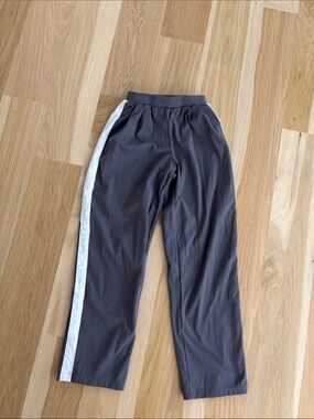 Little Girls Charcoal Athletic Pants with White Side Stripe